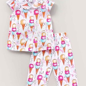 Half Sleeves Cotton Night Suit Ice Cream Print