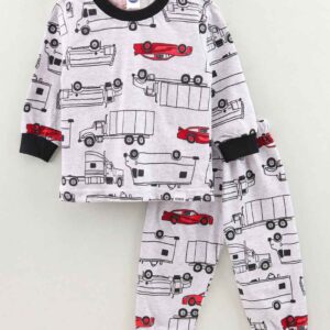 Full Sleeves Cotton Nightsuit Car Print