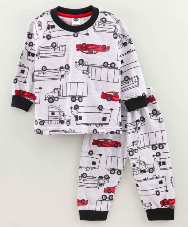 Full Sleeves Cotton Nightsuit Car Print
