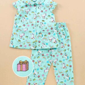 Cap Sleeves Night Suit Unicorn Print