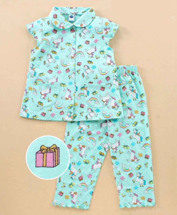 Cap Sleeves Night Suit Unicorn Print