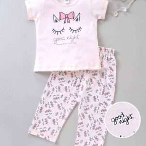 Short Sleeves Night Suit Bow Print