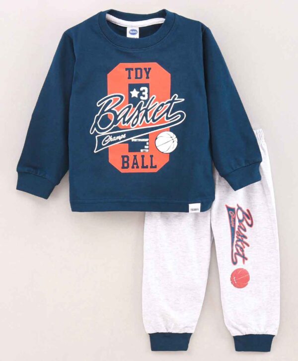 Cotton Full Sleeves Tee & Lounge Pant Set Text Print - Image 2