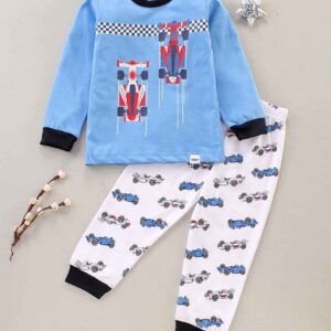 Full Sleeves T-Shirt and Lounge Pants Set Race Car Print