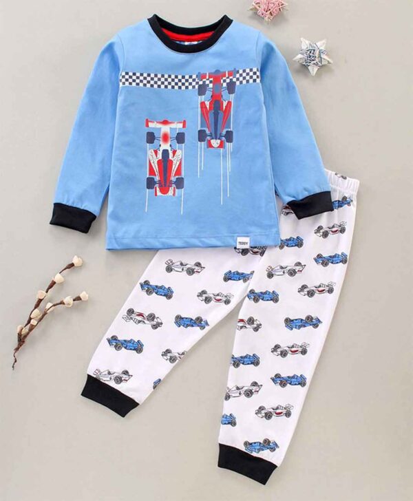 Full Sleeves T-Shirt and Lounge Pants Set Race Car Print