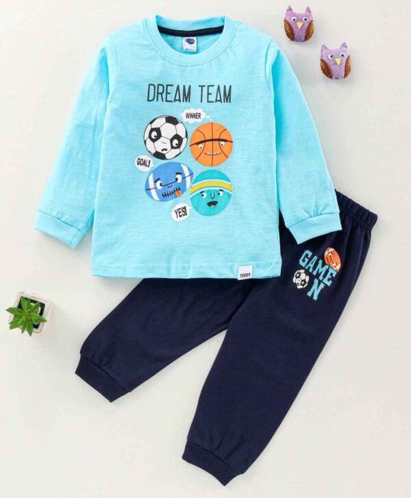 Full Sleeves Tee and Lounge Pant Set Ball Print
