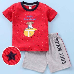 Half Sleeves Tee & Shorts Puppy Print