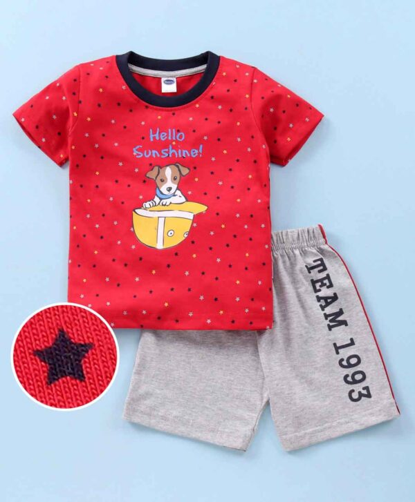 Half Sleeves Tee & Shorts Puppy Print