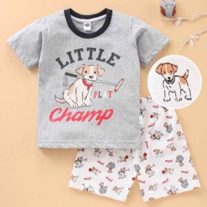 Half Sleeves T-Shirt & Shorts Set Text & Dog Print
