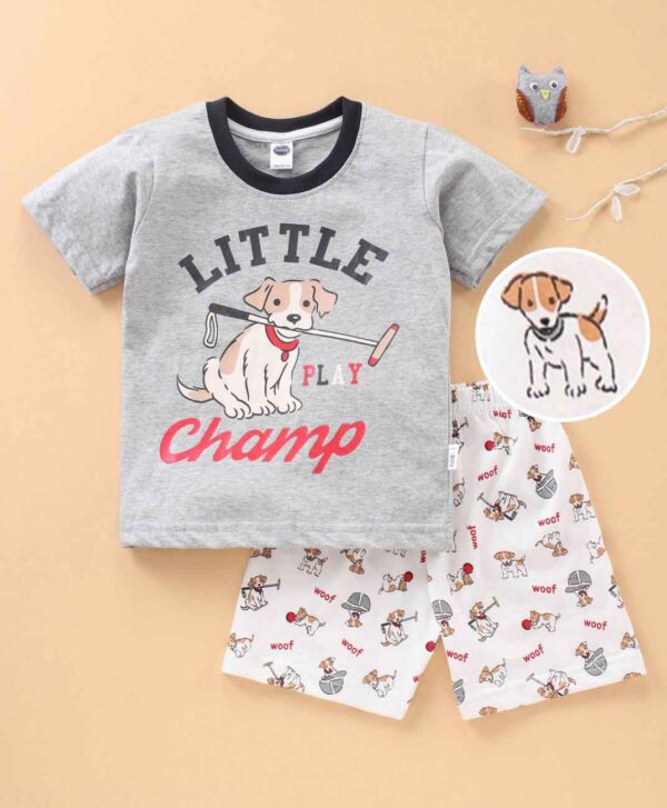 Half Sleeves T-Shirt & Shorts Set Text & Dog Print
