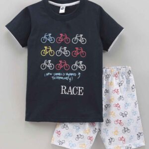 Half Sleeves T-Shirt and Shorts Set Bicycle Print