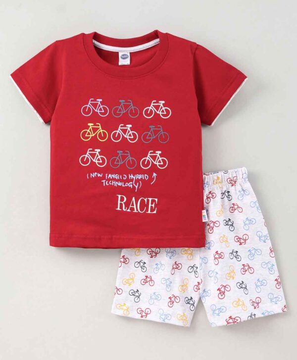 Half Sleeves T-Shirt and Shorts Set Bicycle Print - Image 2