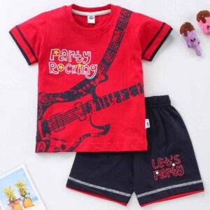 Half Sleeves T-Shirt and Shorts Set Guitar Print