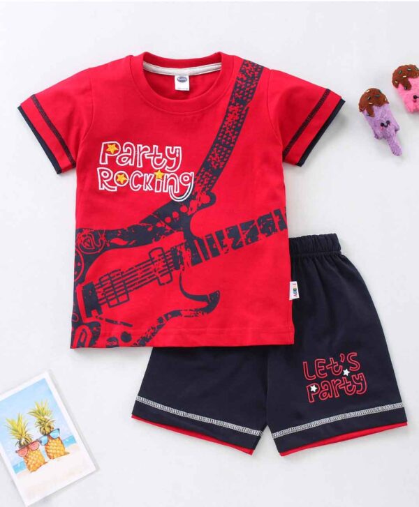 Half Sleeves T-Shirt and Shorts Set Guitar Print