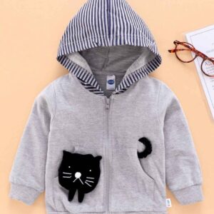 Full Sleeves Hooded Sweatshirt Cat Embroidery