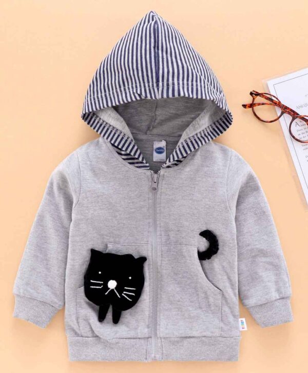 Full Sleeves Hooded Sweatshirt Cat Embroidery