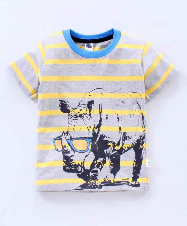Half Sleeves Striped Tee with Rhino Print - Image 2